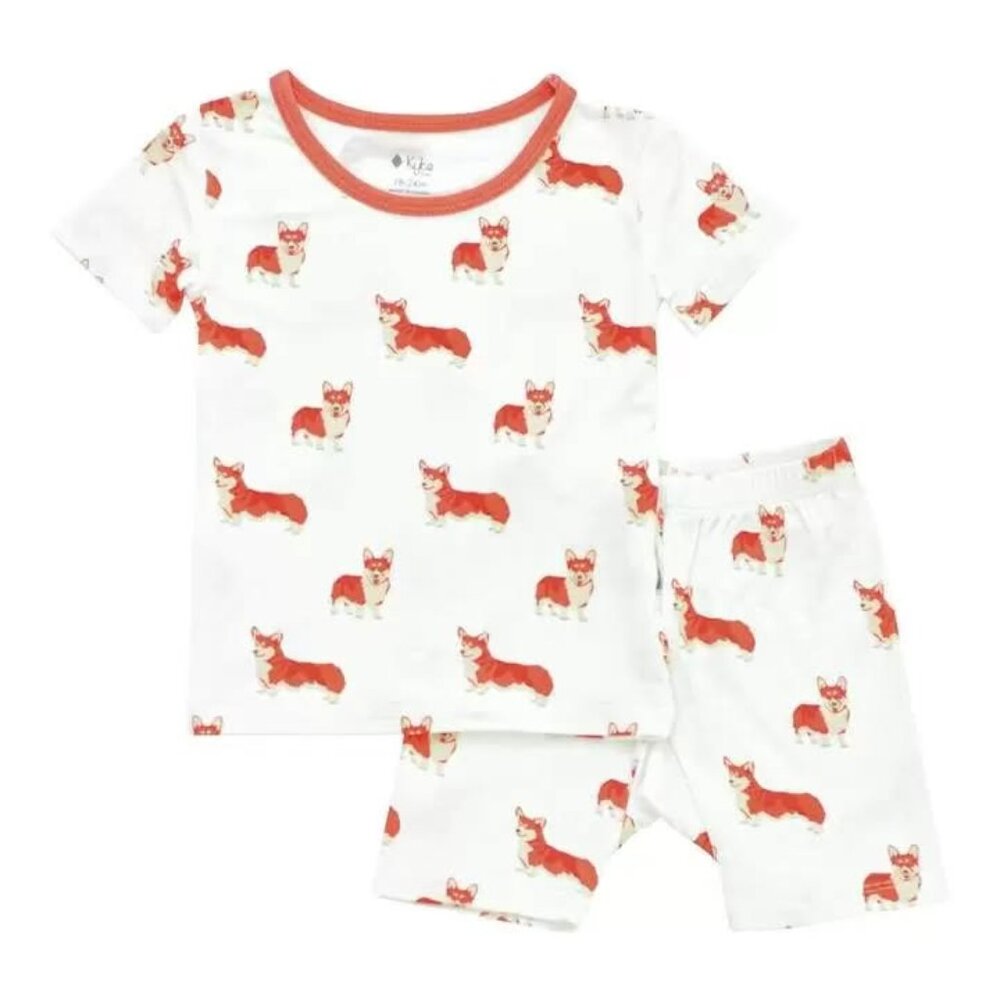 Kyte Baby Printed Short Sleeve Toddler Pajama Set in Corgi size 8